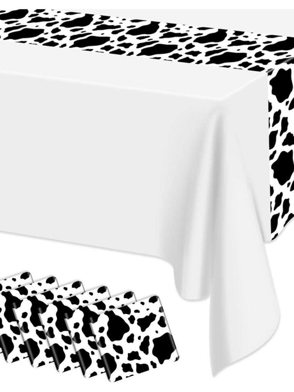 6 Pcs Cow Print Table Runner, 14 x 108 in Black and White Cow Table Runner Farm
